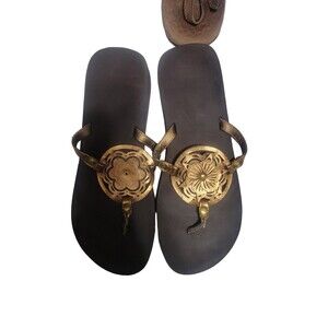 Yellow Box Womens Flip Flop Sandals Beige Snake Skin Print Low Wedge Heel 8.5